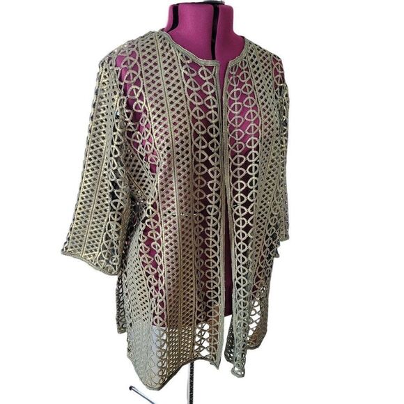 Travelers Chico's Collection Foiled Open Lace Jacket (Size XL/16) - Picture 6 of 6